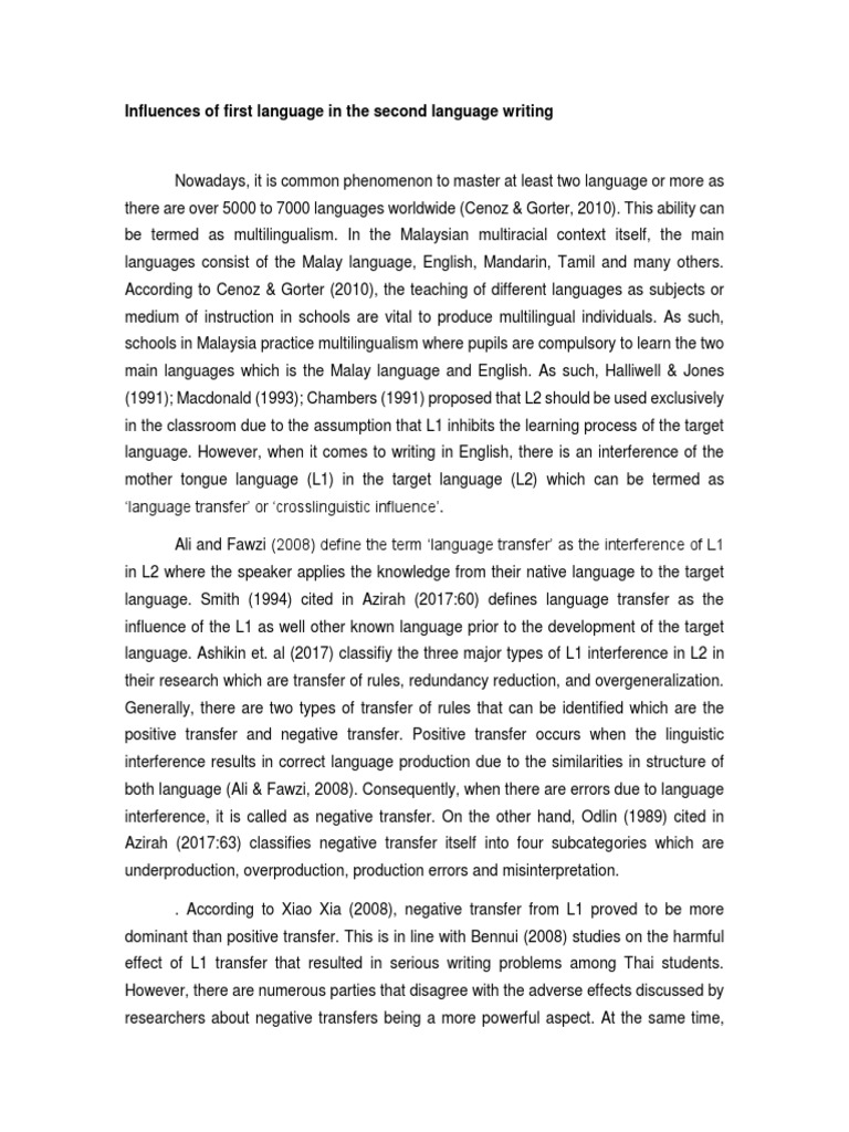 L1 Influence on L2 Writing Skills | PDF | Second Language | English As ...