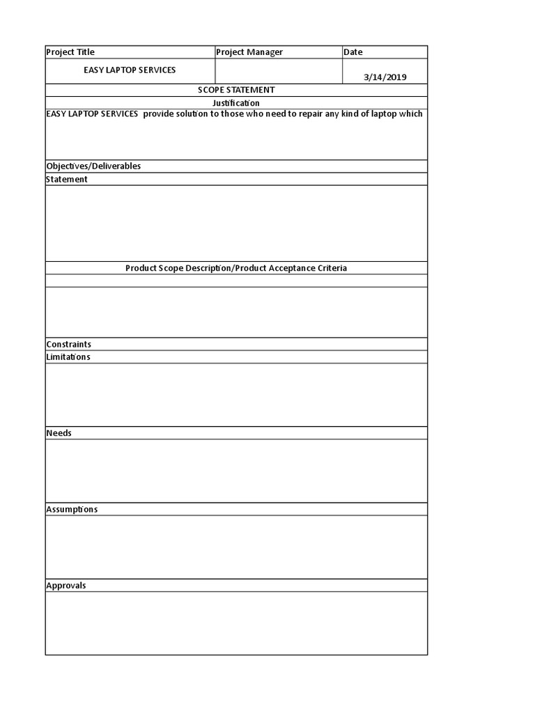 Project Scope Statement Form | PDF