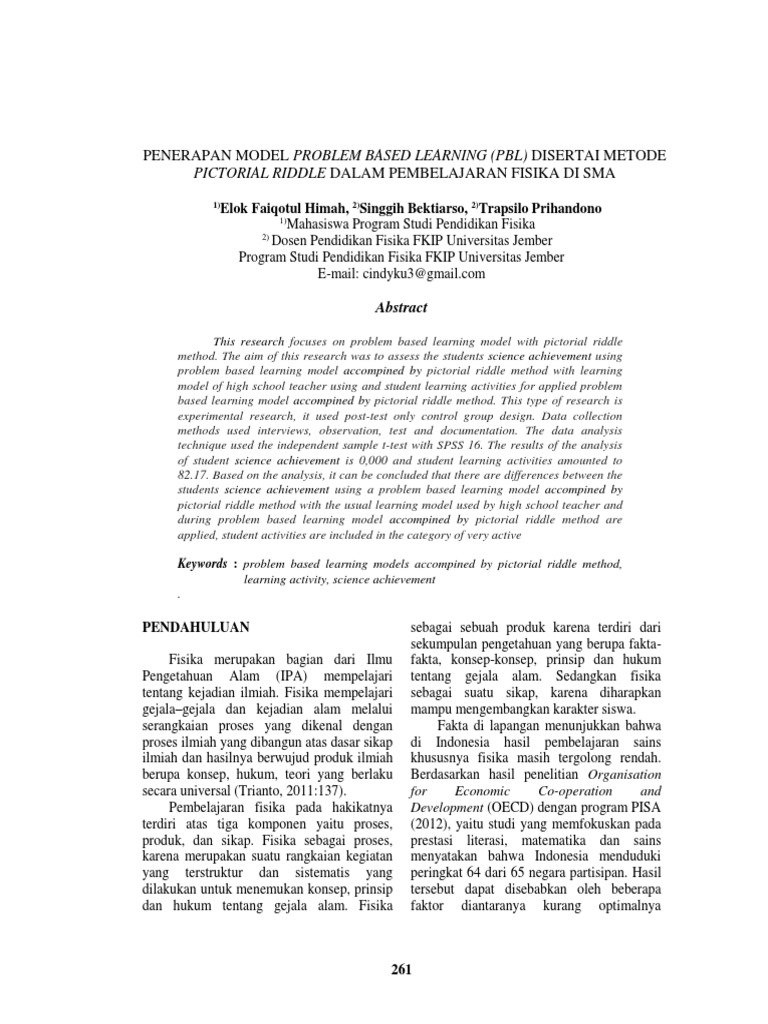 Penerapan Model Problem Based Learning (PBL) Disertai Metode | PDF ...