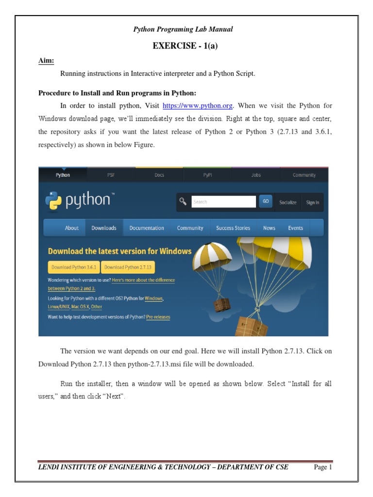 EXERCISE - 1 (A) : Running Instructions in Interactive Interpreter and ...