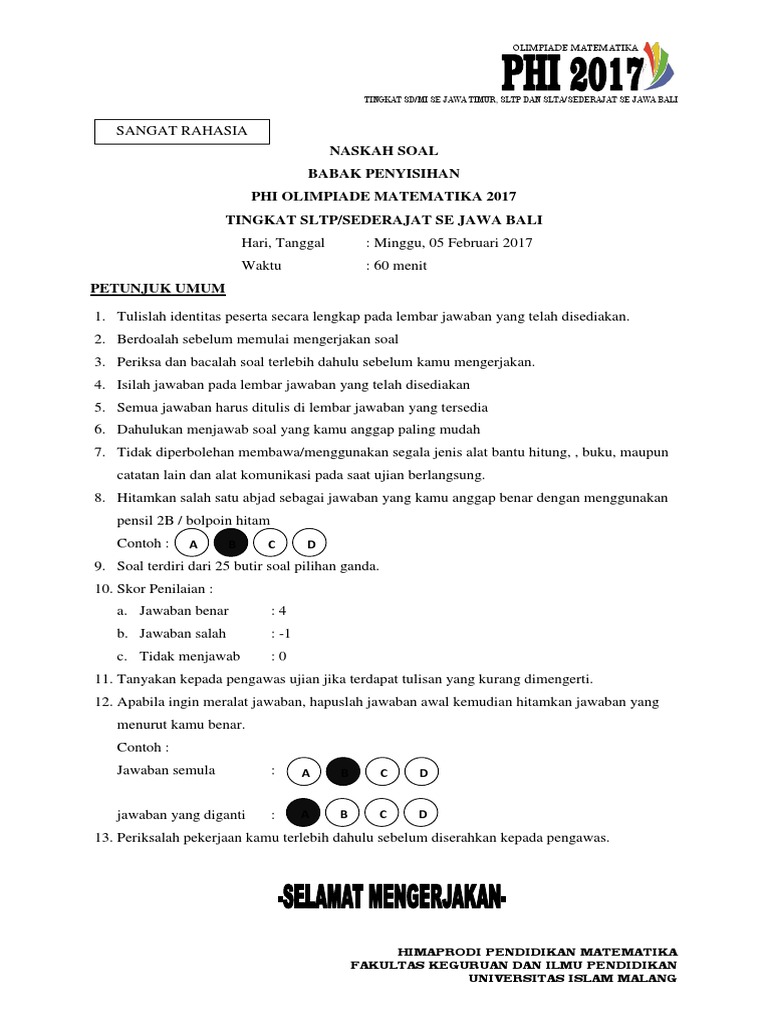 Naskah Soal Babak Penyisihan Phi Olimpiade Matematika 2017