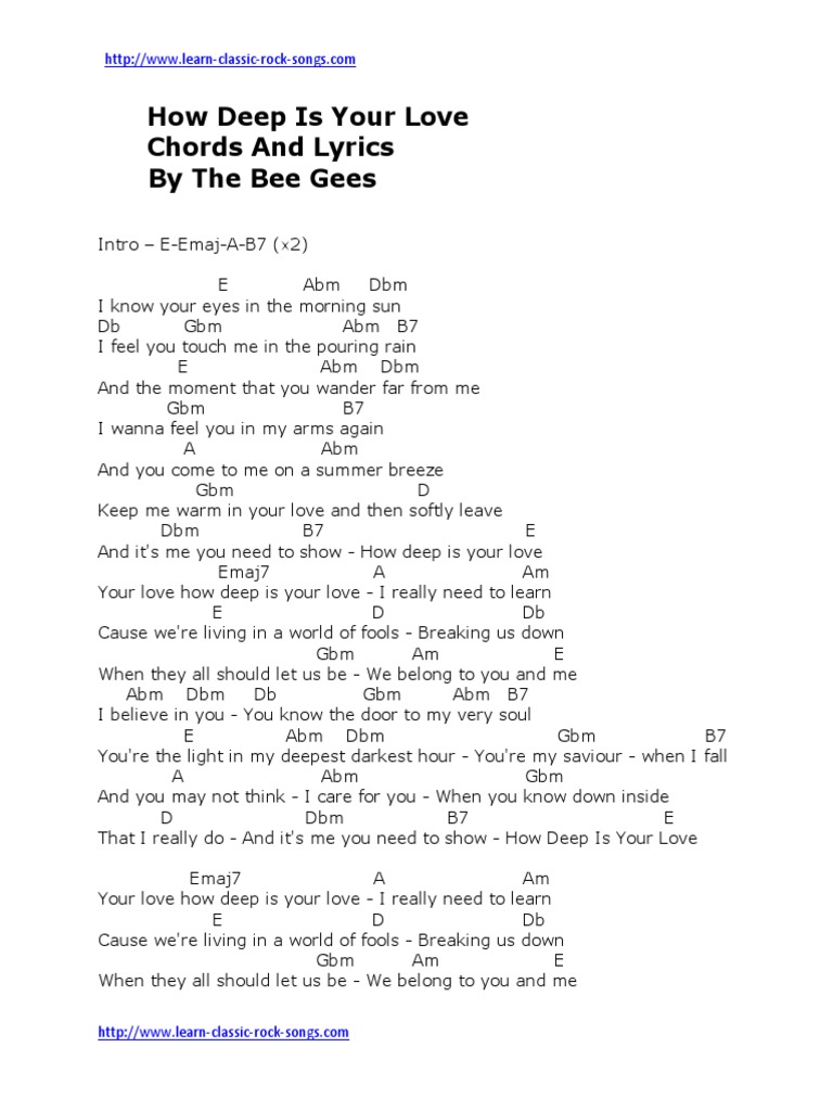 Love Song Lyrics for:How Deep Is Your Love-The Bee Gees