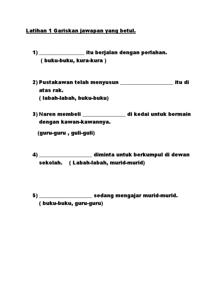 Latihan 1 Gariskan Jawapan Yang Betul Pdf