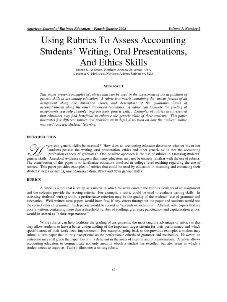 Assessment Rubrics Pdf Rubric Academic Cognitive Science