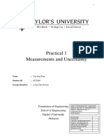 Practical 1 Measurements and Uncertainty: Foundation of Engineering School of Engineering Taylor's University Malaysia