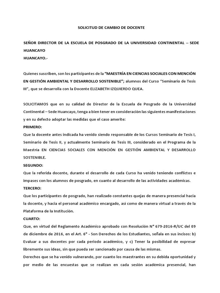 Solicitud Cambio De Profesor Pdf Universidad Maestros