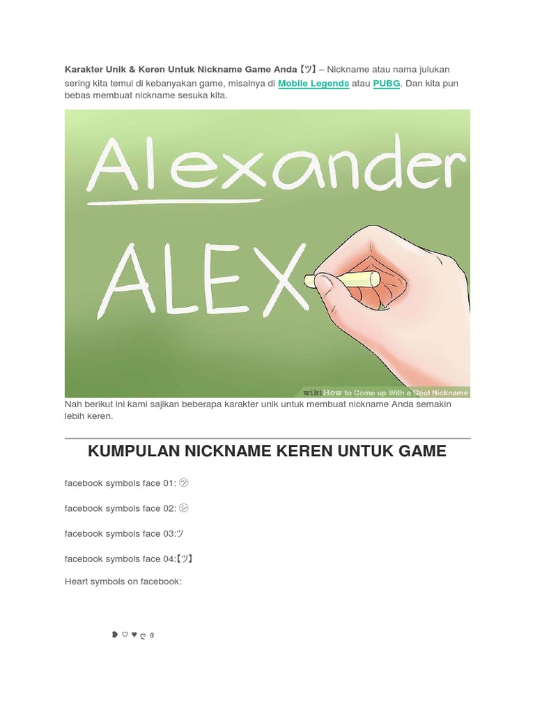 Karakter Unik & Keren Untuk Nickname Game Anda 【ツ】 - Nickname atau nama