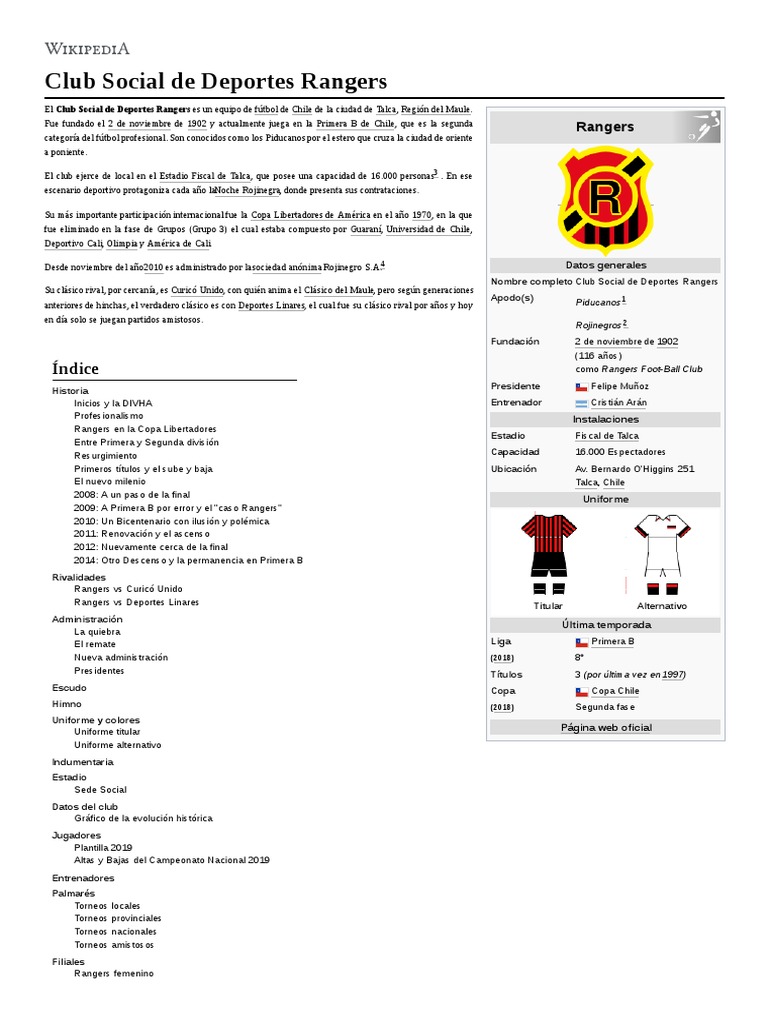 Club Social de Deportes Rangers PDF Deportes Asociación de clubes