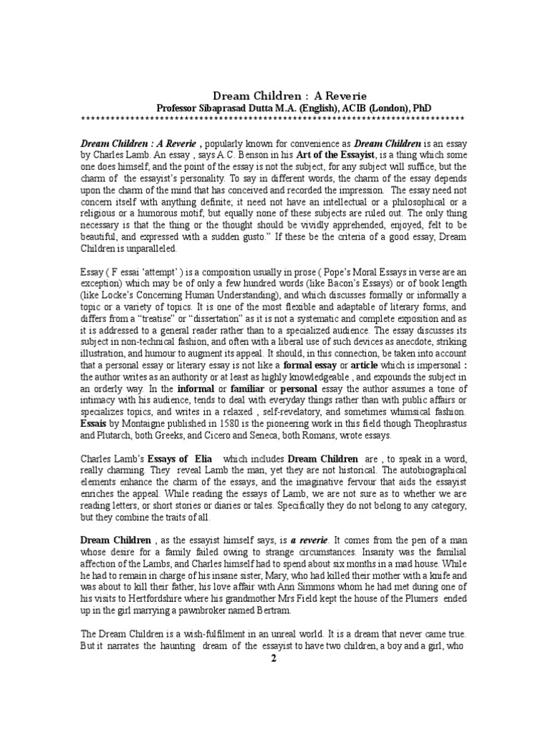 Dream Children By Charles Lamb Essays Montaigne Essays