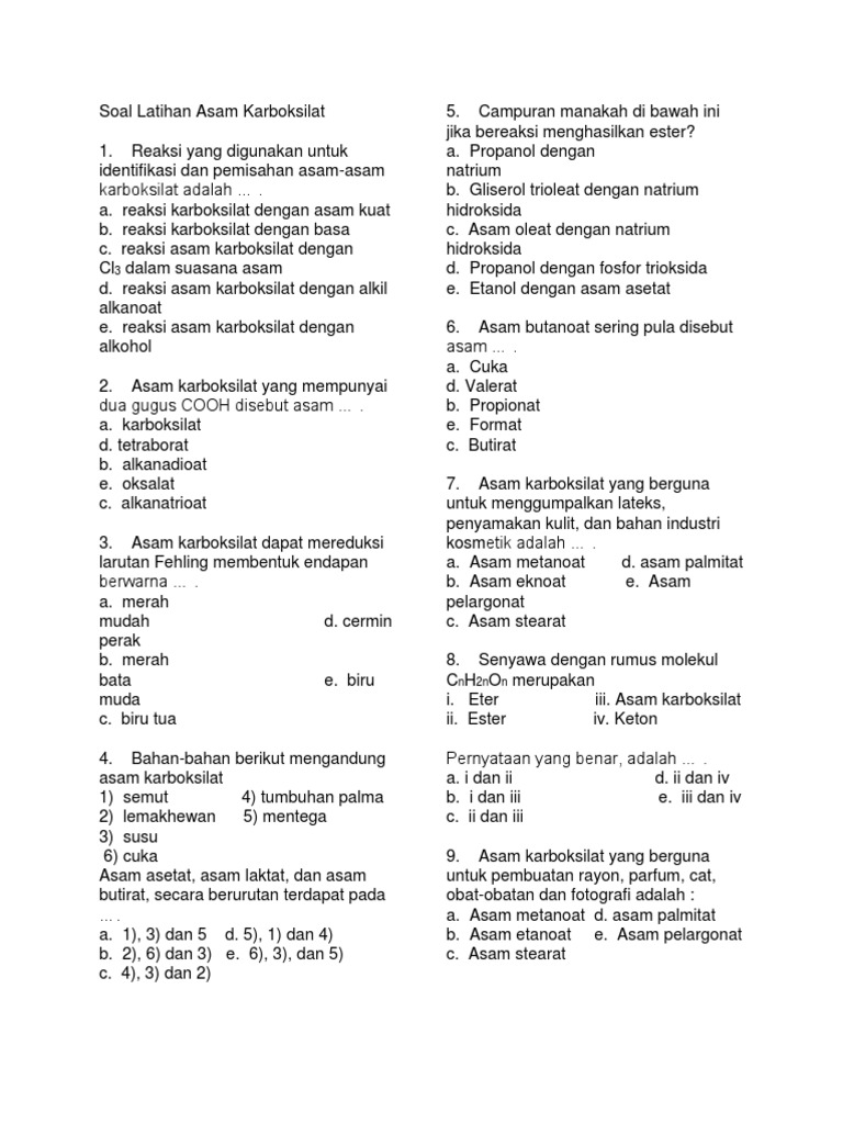 5804 Soal Latihan Asam Karboksilat Dan Ester