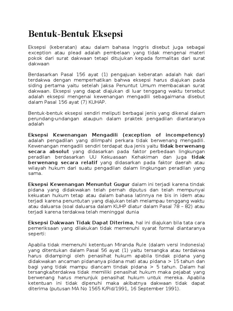 Bentuk Eksepsi
