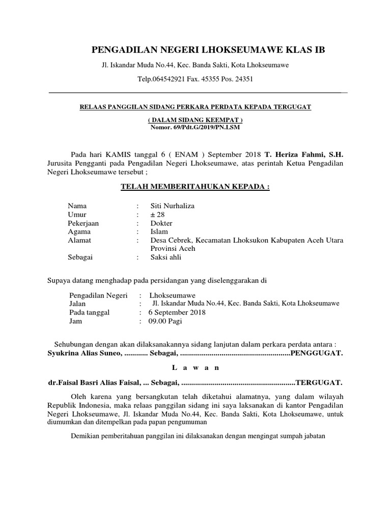 Relaas Panggilan Sidang Perdata | PDF