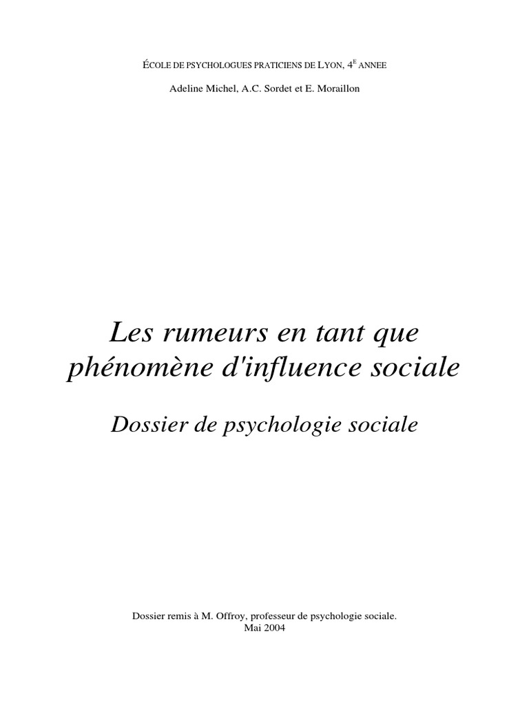 Les Rumeurs : Mécanismes et Impact Social | PDF | Rumeur | la communication
