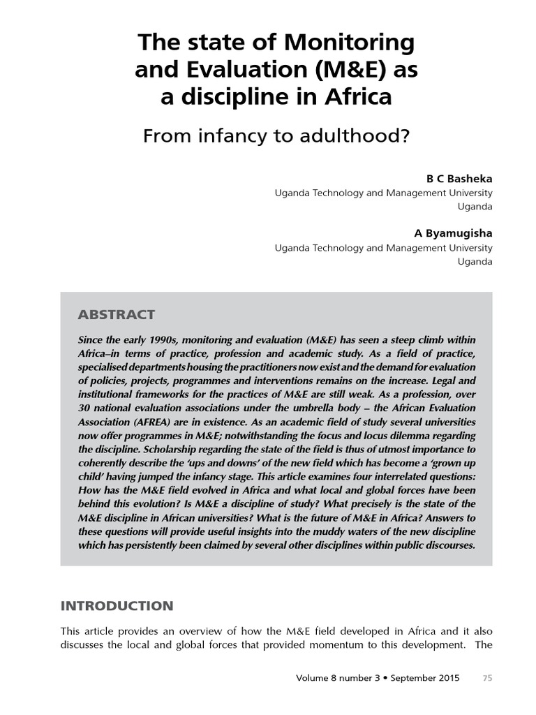 The State Of Monitoring And Evaluation M E As A Discipline In Africa