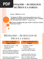 Mensagem as Bençãos de Deus e a Igreja. Texto - Efésios