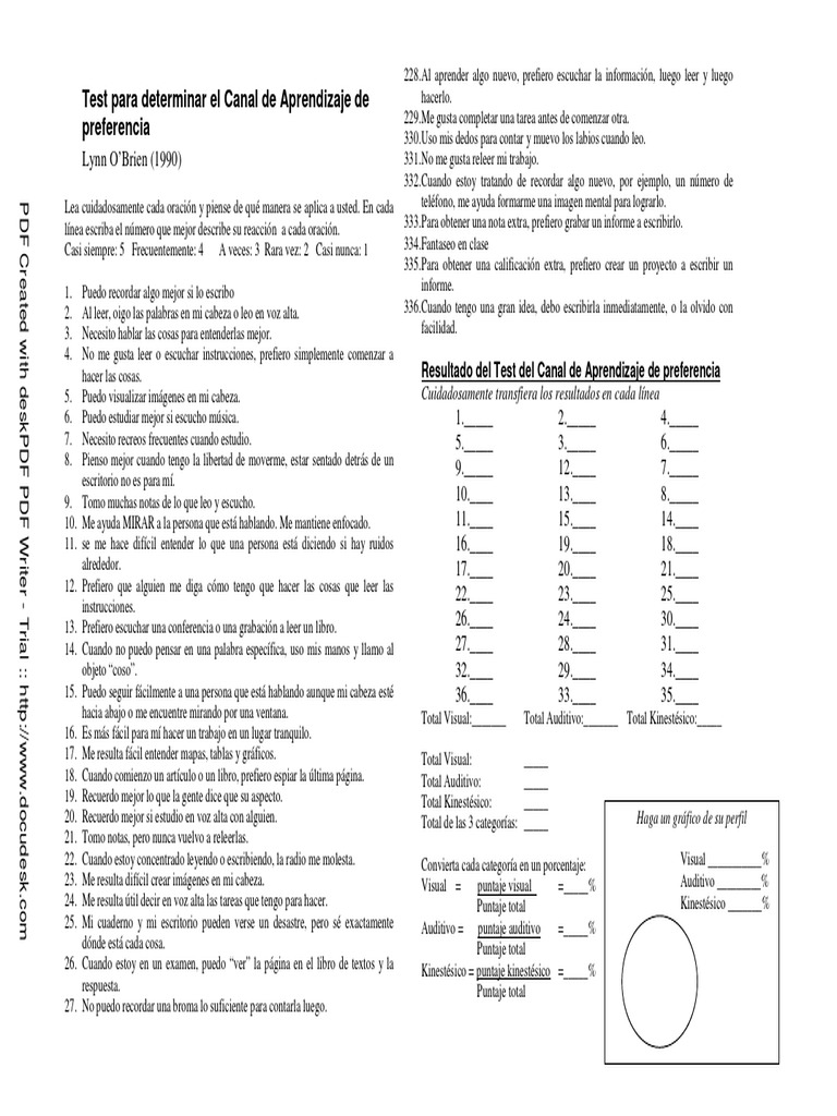 Test para Identificar Los Estilos de Aprendizaje en Niños PDF ...