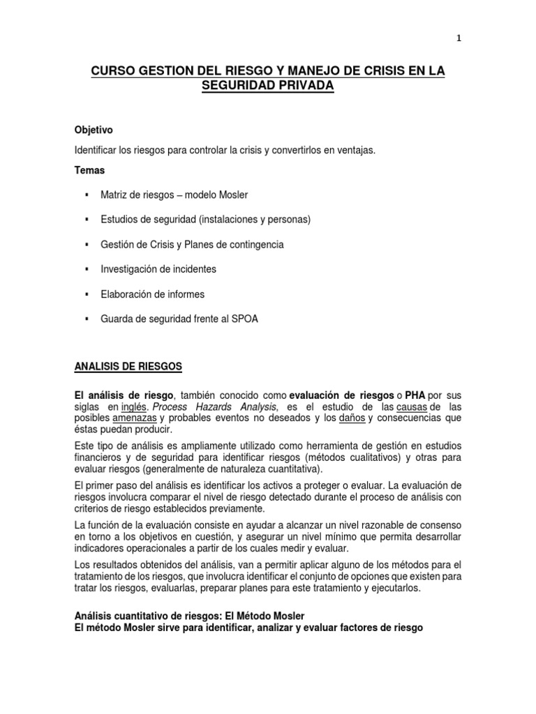 Gestión de Riesgos en Seguridad Privada | PDF | Gestión de riesgos ...