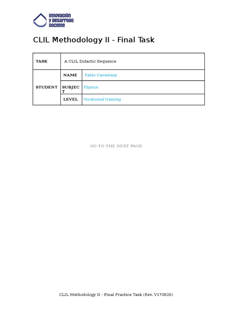 CLIL Methodology II - Final Task: A CLIL Didactic Sequence | PDF ...