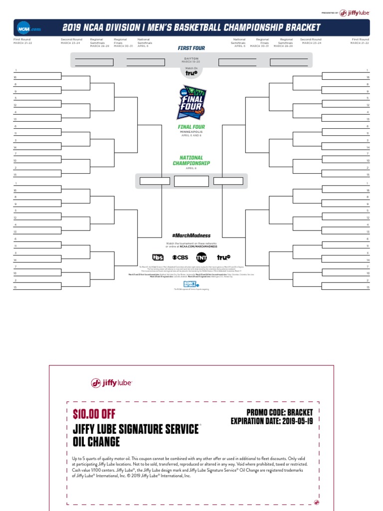 2019 Ncaa Division I Men'S Basketball Championship Bracket ...