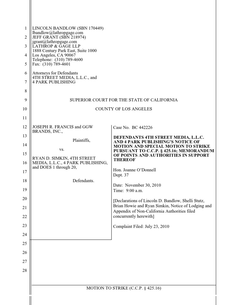 Slapp Motion Lathrop Gage 2010 PDF Tortious Interference Tort