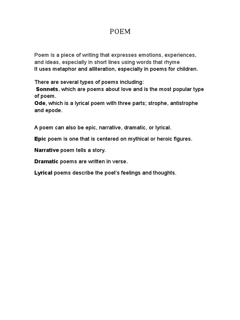 Types and Features of Poetry | PDF