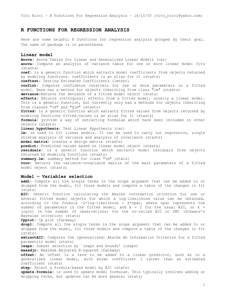 Ricci Refcard Regression PDF | PDF