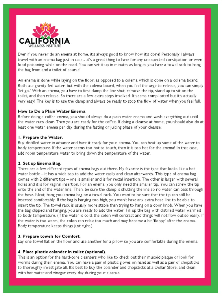 How To Do A Plain Water Enema Phone FAX WEB PDF Nature
