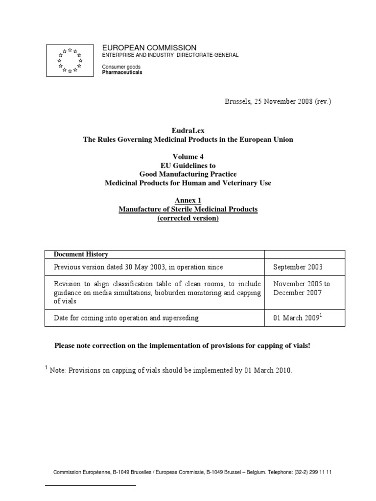 EU GMP Annex 1 - Sterile Medicinal Product_2008 | Sterilization ...