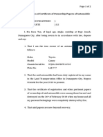 Affidavit Loss Automobile Ownership Papers