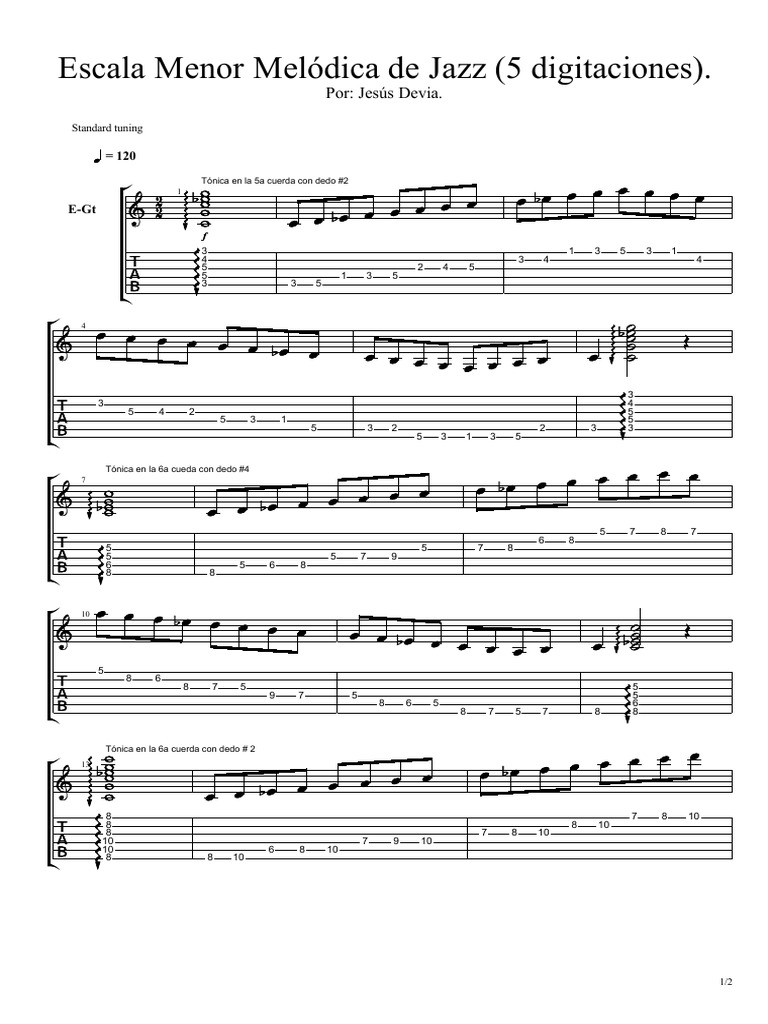 Escala Menor Melódica de Jazz (5 Digitaciones) . PDF Teoría musical
