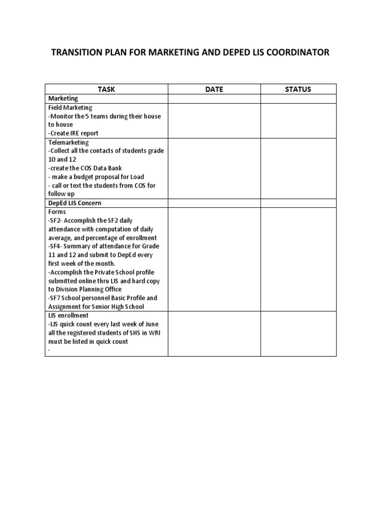 Marketing and DepEd LIS Transition Plan | PDF