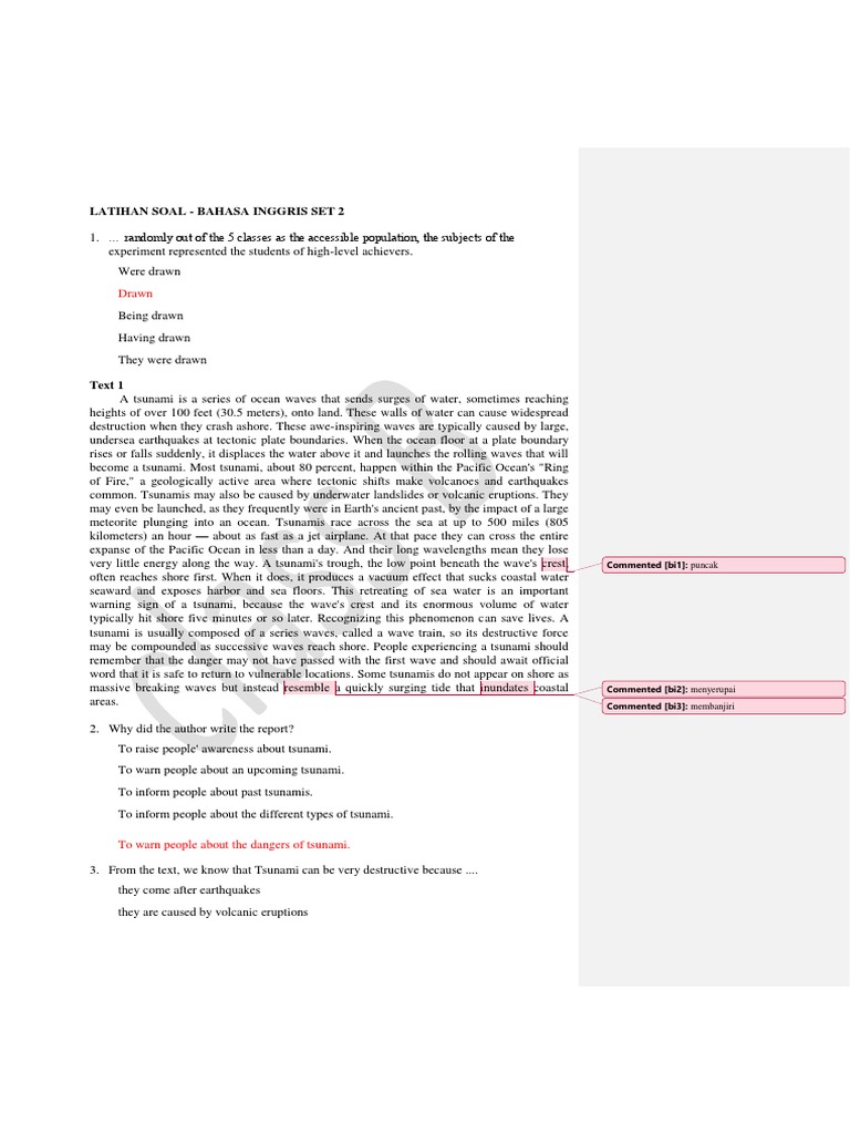 Soal Latihan Set 2 2 Tsunami Formaldehyde