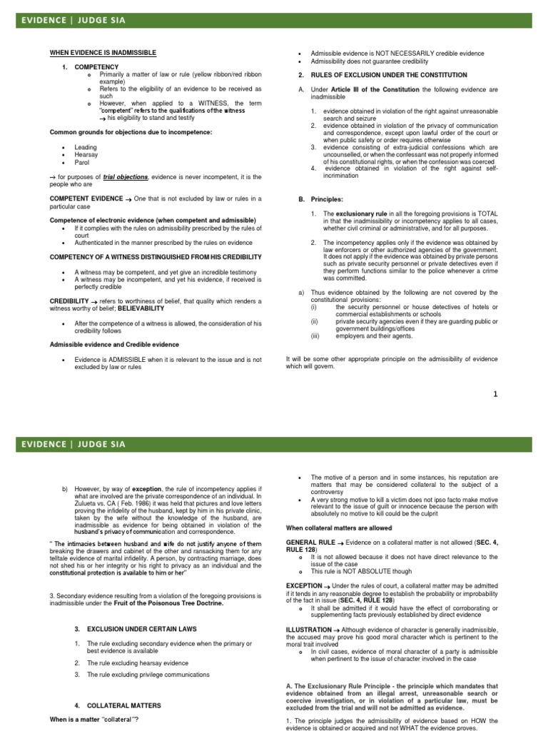 Inadmissible Evidence and Collateral Matters | PDF | Admissible ...