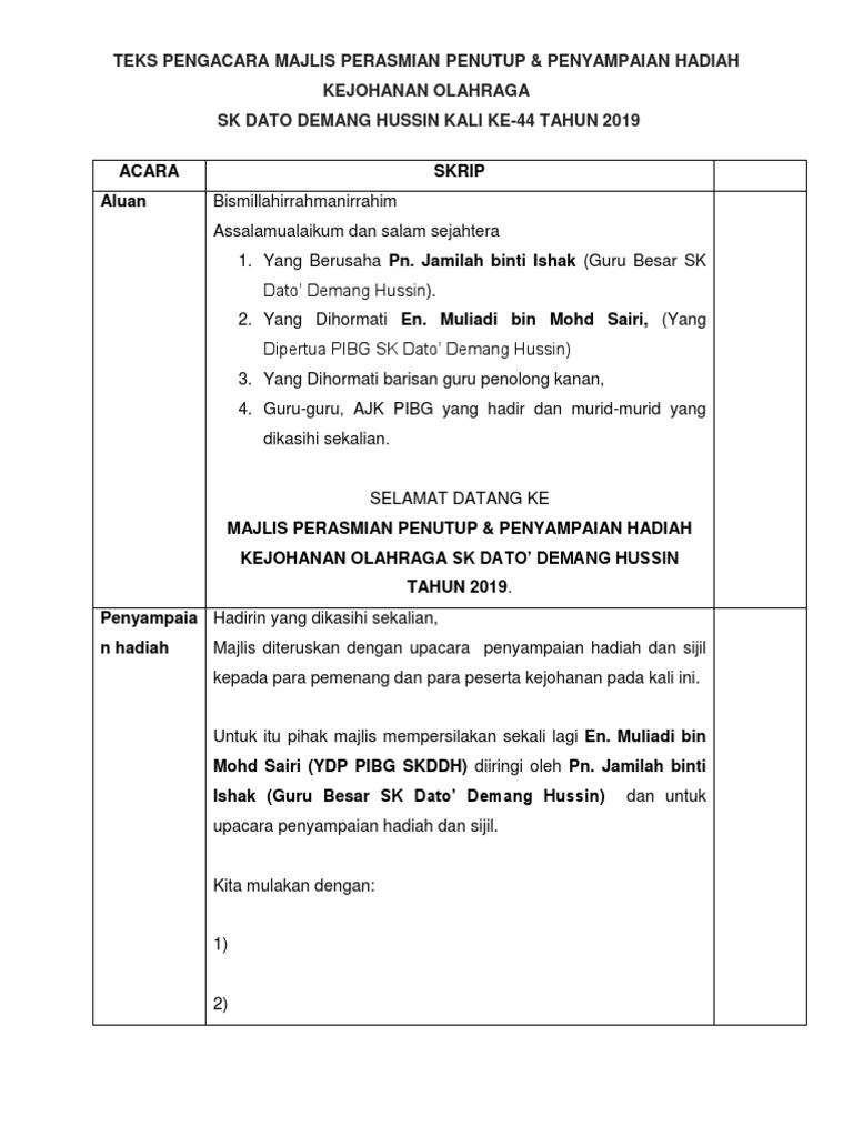Teks Emcee Majlis Penyamaian Sijil Dan Hadiah