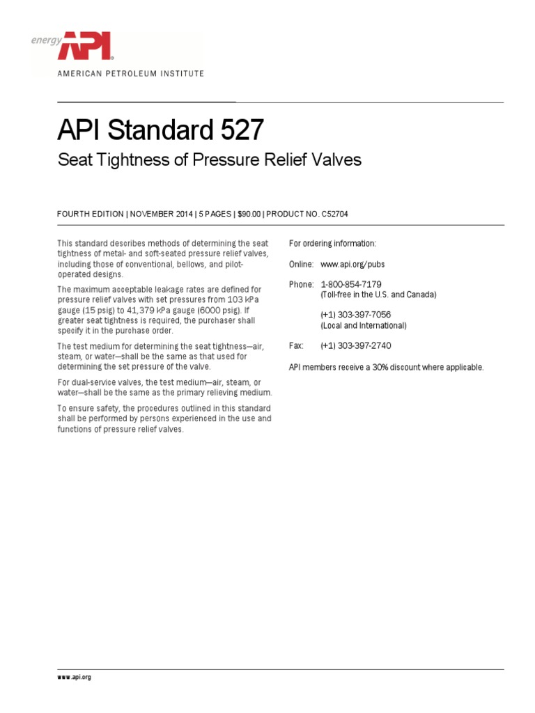 API 527: Pressure Relief Valve Testing | PDF | Valve | Gas Technologies
