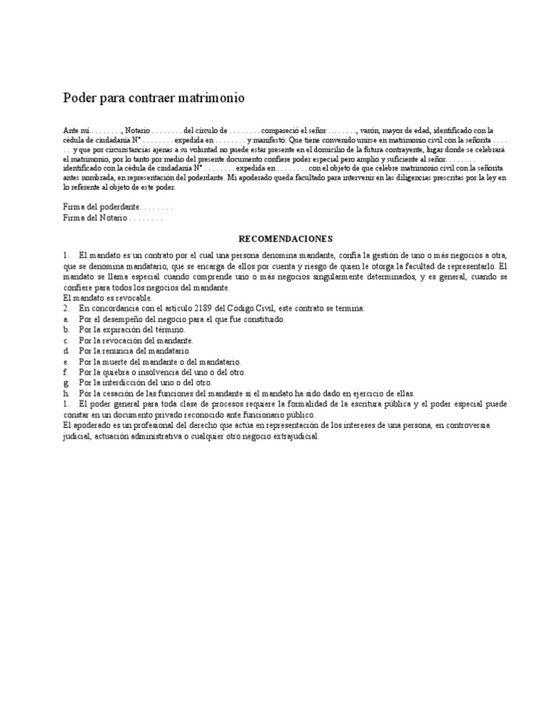 Poder para Contraer Matrimonio | PDF | Matrimonio | Virtud