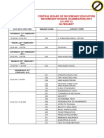 Central Board of Secondary Education Secondary School Examination-2019 (Class X) Datesheet