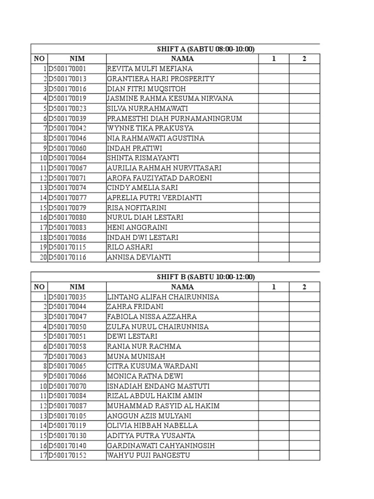 Student Shift Schedule for Saturday & Friday | PDF