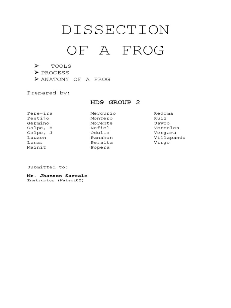 Tools Process Anatomy of A Frog PDF Frog Human Body