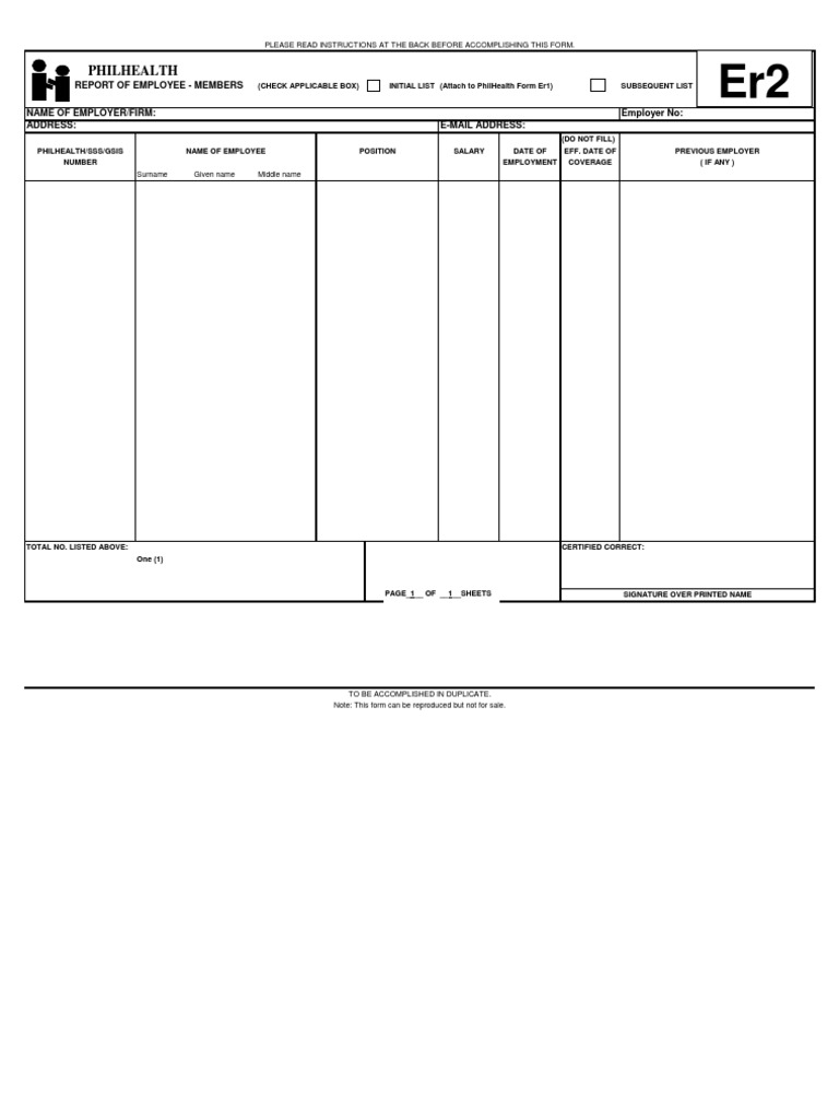 Philhealth Er2 Fillable Form - Printable Forms Free Online