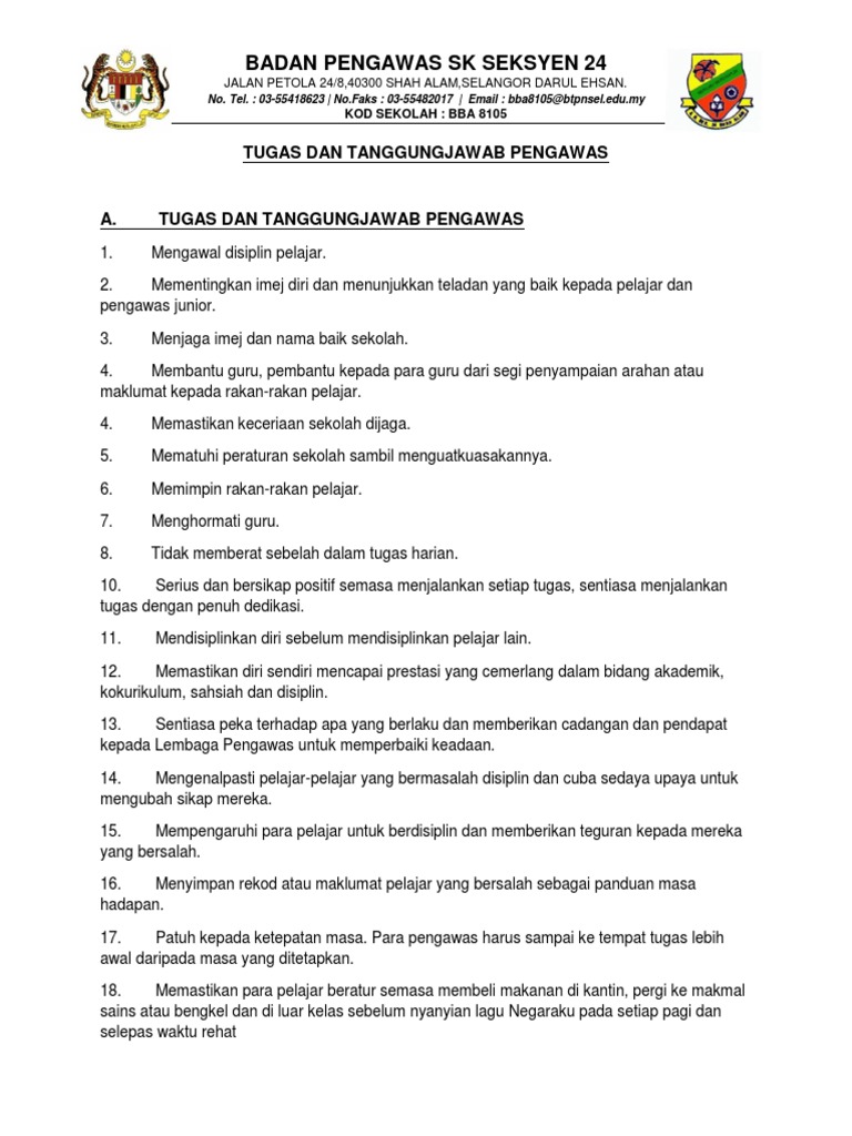 Tugas Dan Tanggungjawab Pengawas Pdf