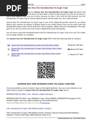 Answer Key For Introduction To Logic Copi Arypx Pdf E Books Puter File
