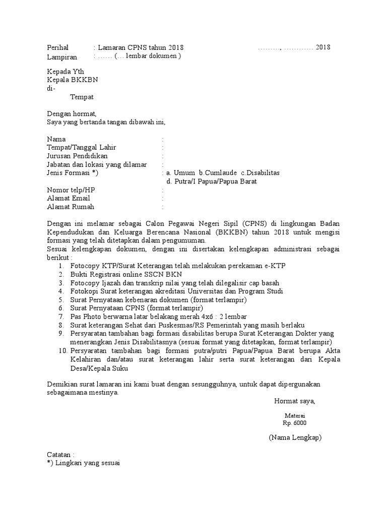 Contoh Surat Lamaran Cpns Bkkbn Contoh Contoh Surat Lengkap 2020