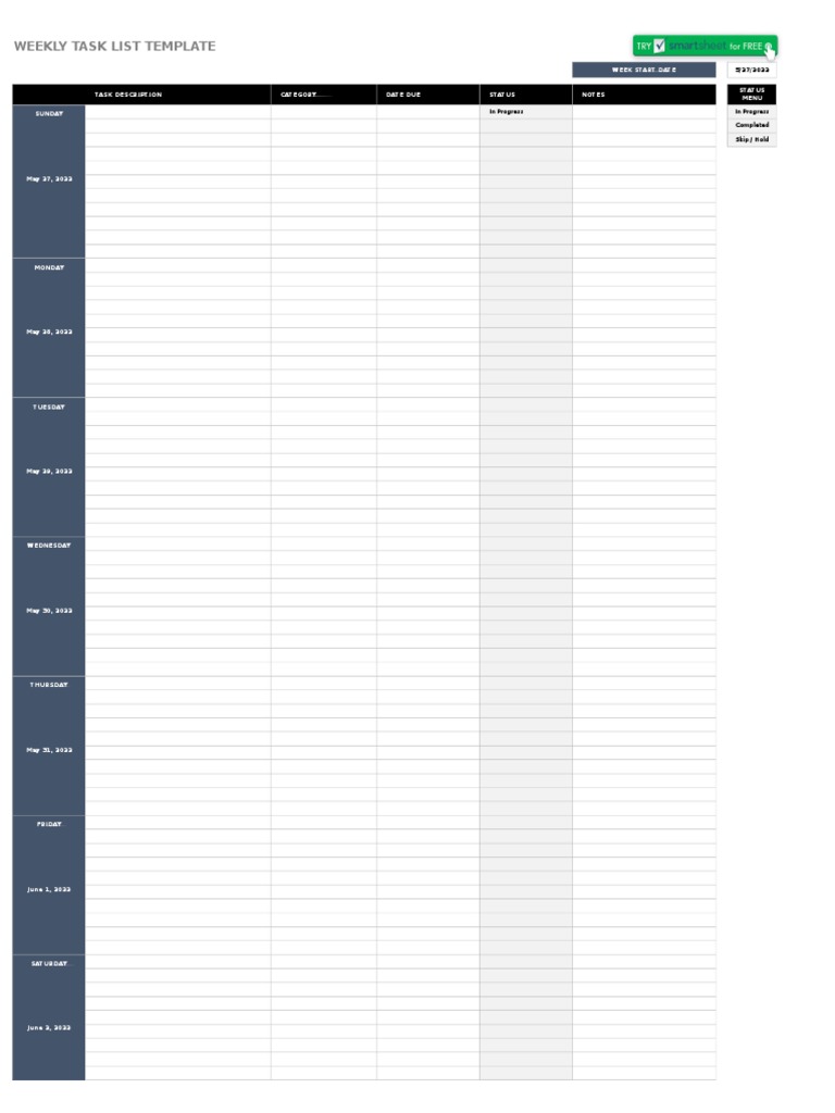 IC Weekly Task List Template 8624 | PDF