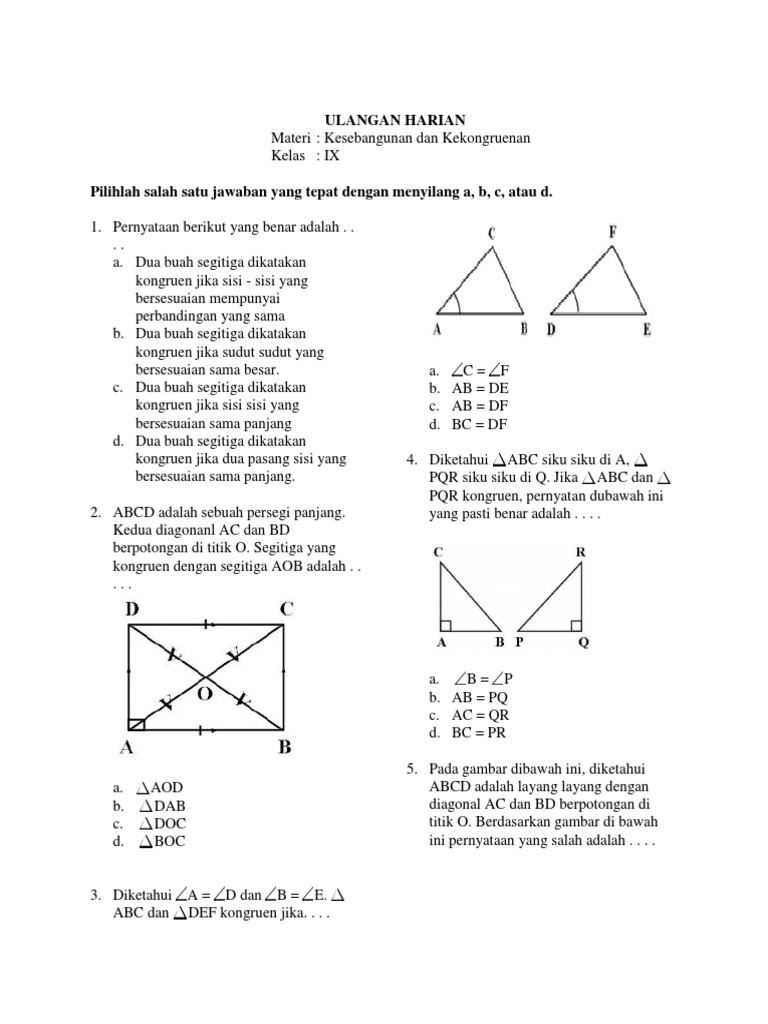 Ulangan Harian Kesebangunan Docx