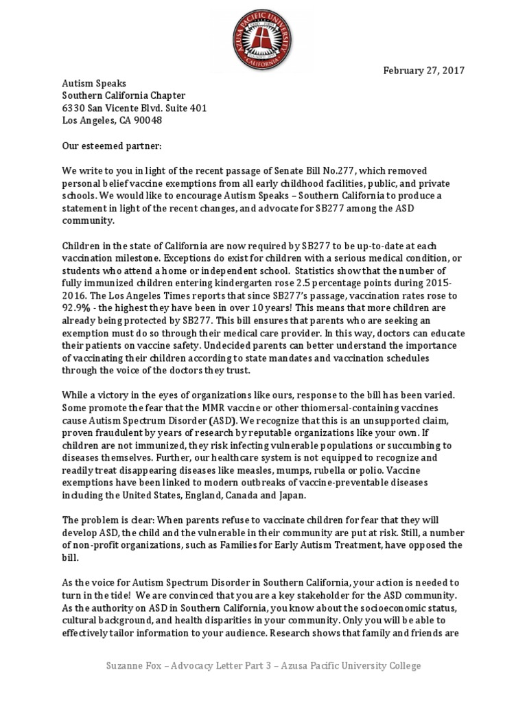 Advocacy Letter | PDF | Autism Spectrum | Medical Humanities