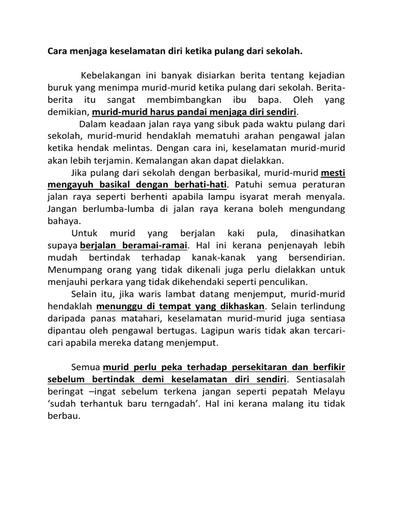 Cara Menjaga Keselamatan Diri Ketika Pulang Dari Sekolah Pdf
