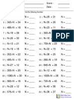 Name: Teacher: Date: Score:: Find The Missing Number