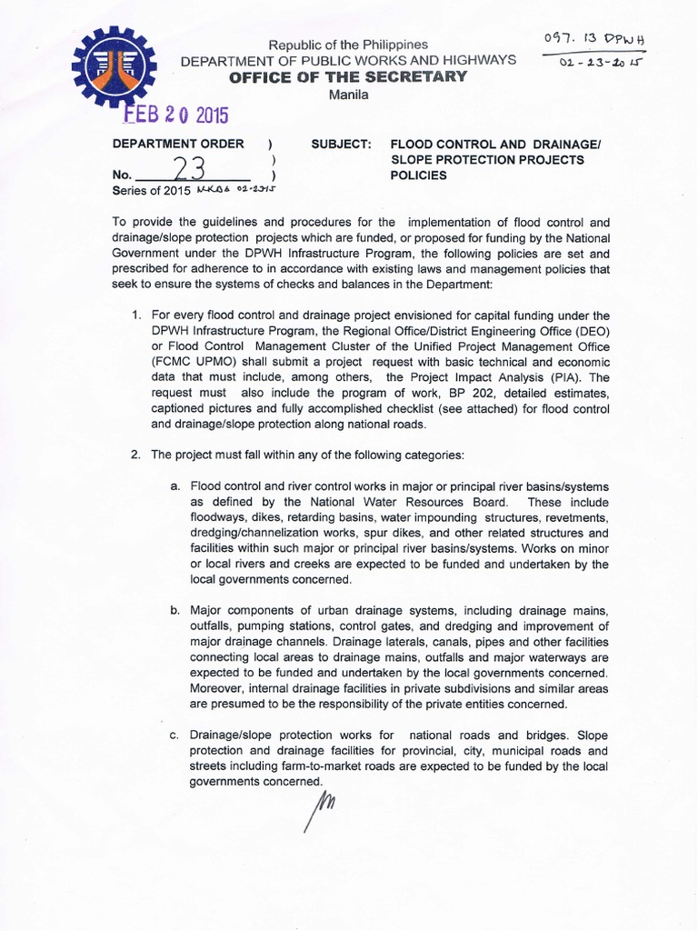 DO 023 S2015 Flood Control | PDF | Flood | Feasibility Study