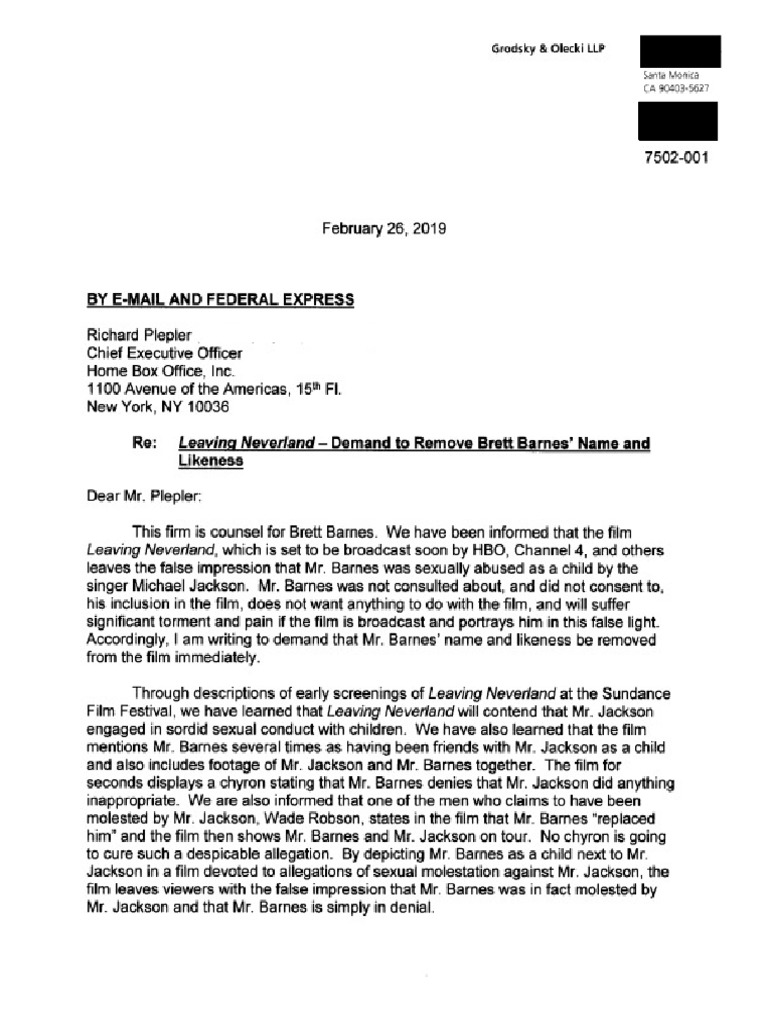 Barnes Letter To HBO | PDF